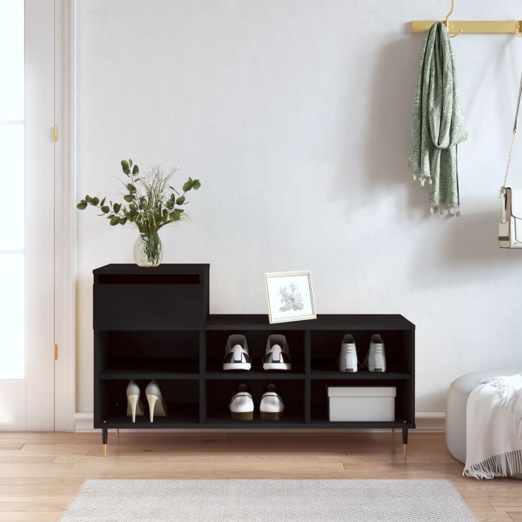 Vetonek Mueble zapatero madera contrachapada negro 102x36x60 cm