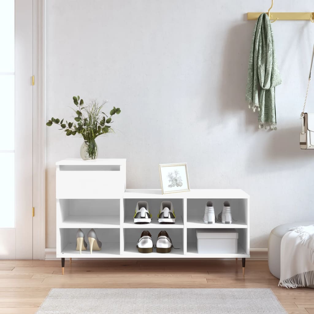 Vetonek Mueble zapatero madera contrachapada blanco brillo 102x36x60 cm