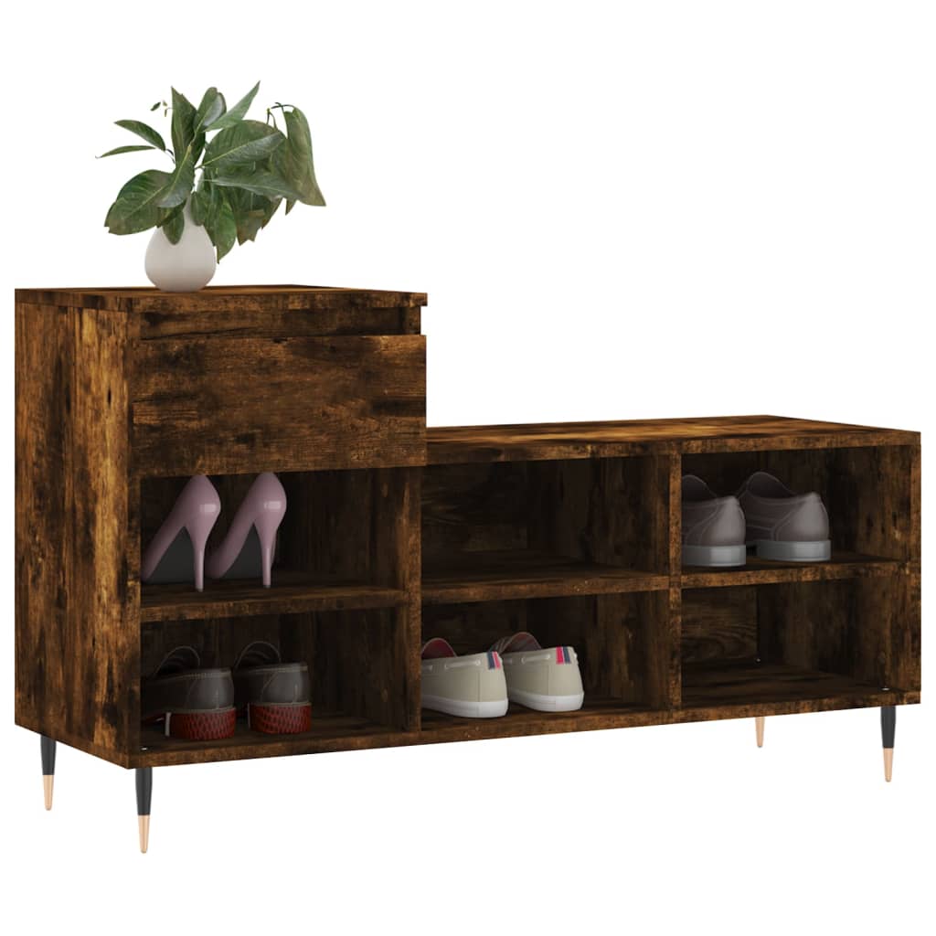 Mueble zapatero madera roble ahumado 102x36x60 cm