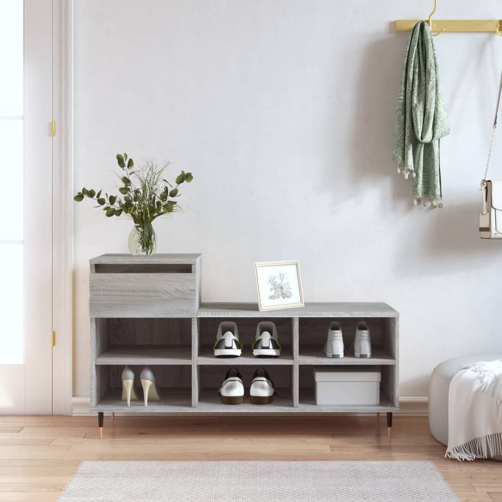 Vetonek Mueble zapatero madera contrachapada gris Sonoma 102x36x60 cm