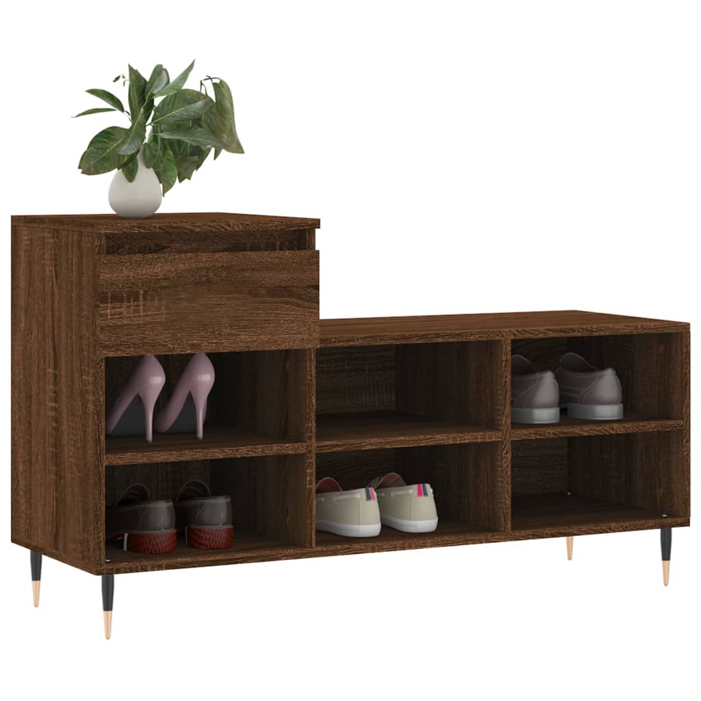 Mueble zapatero madera roble marrón 102x36x60 cm