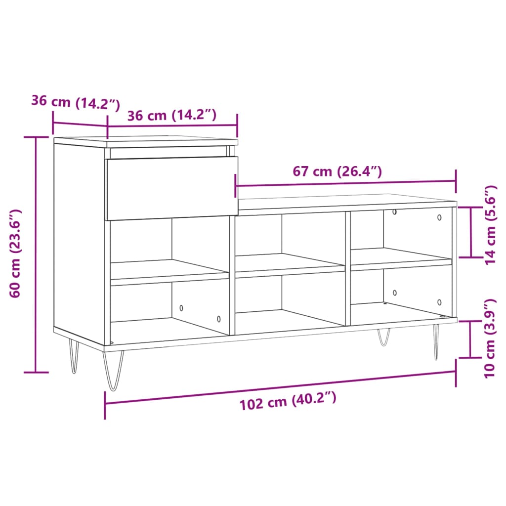 Mueble zapatero madera contrachapada blanco 102x36x60 cm vidaXL