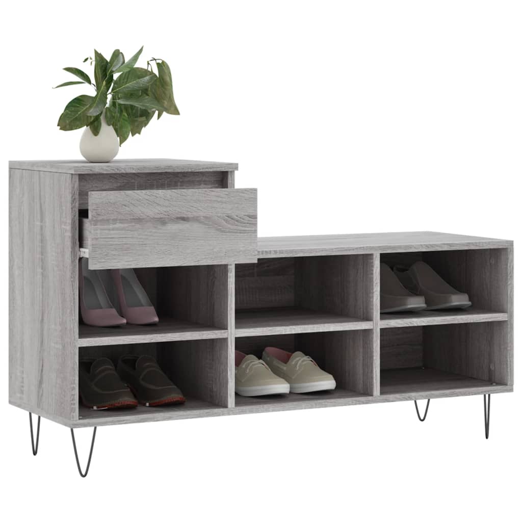 Mueble zapatero madera gris Sonoma 102x36x60 cm vidaXL