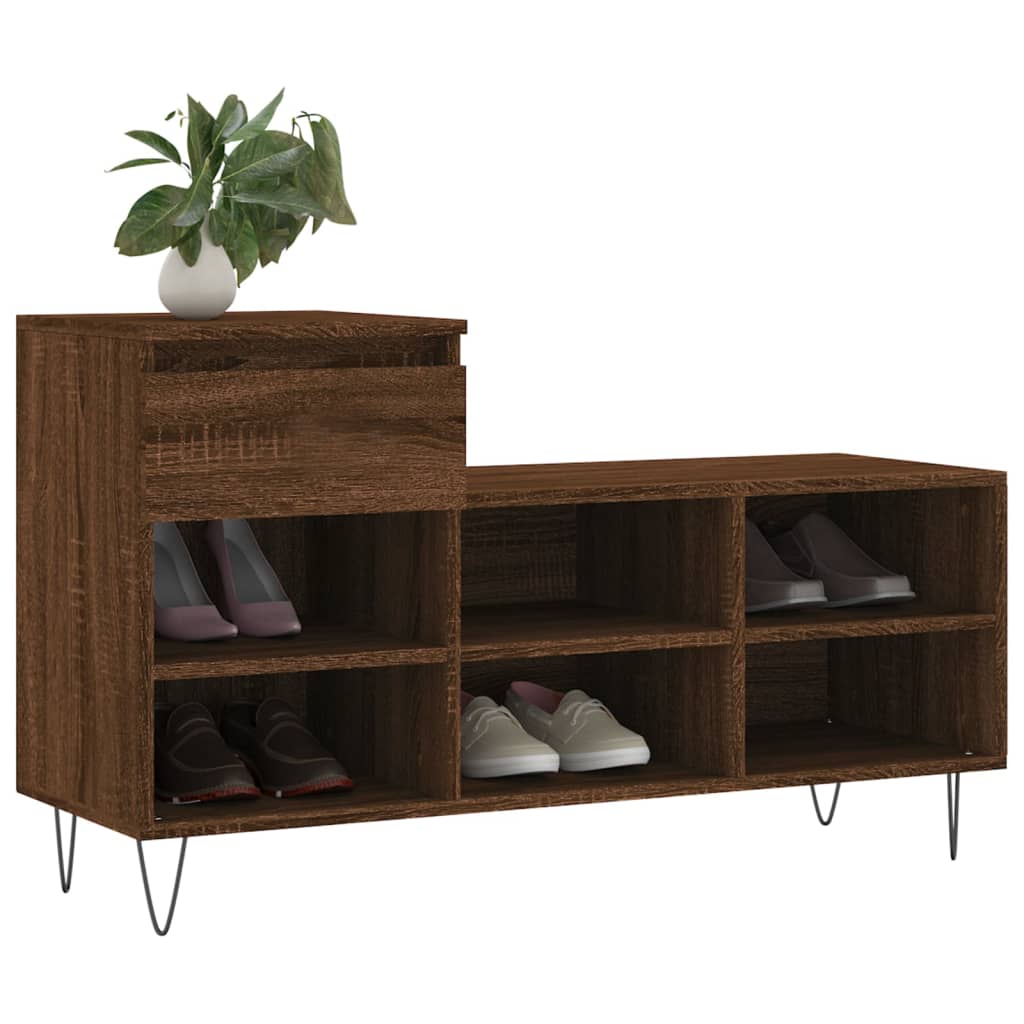 Mueble zapatero madera roble marrón 102x36x60 cm