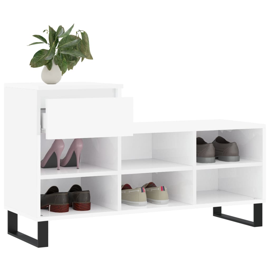 Mueble zapatero madera contrachapada blanco brillo 102x36x60 cm V74