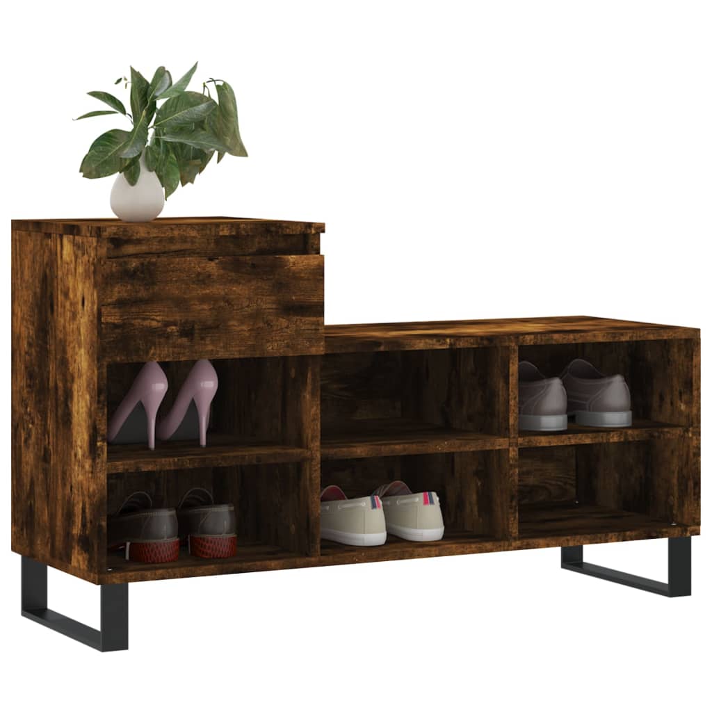 Mueble zapatero madera roble ahumado 102x36x60 cm