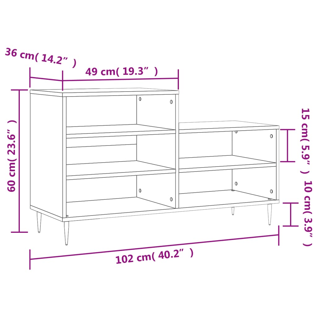 Mueble zapatero madera roble ahumado 102x36x60 cm vidaXL