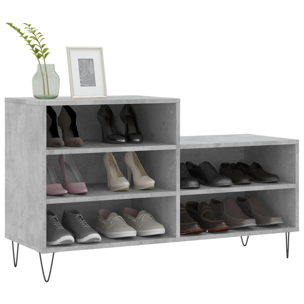 Mueble zapatero madera gris hormigón 102x36x60 cm