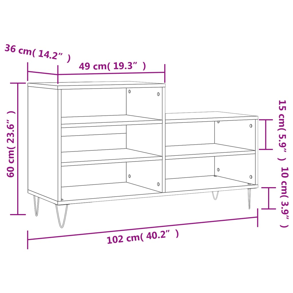 Mueble zapatero madera roble ahumado 102x36x60 cm vidaXL