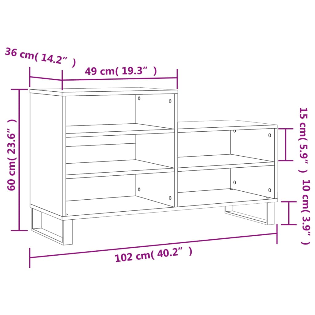 Mueble zapatero madera blanco brillo 102x36x60 cm vidaXL