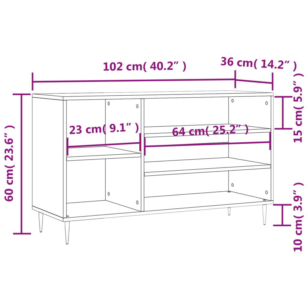 Mueble zapatero madera gris hormigón 102x36x60 cm vidaXL