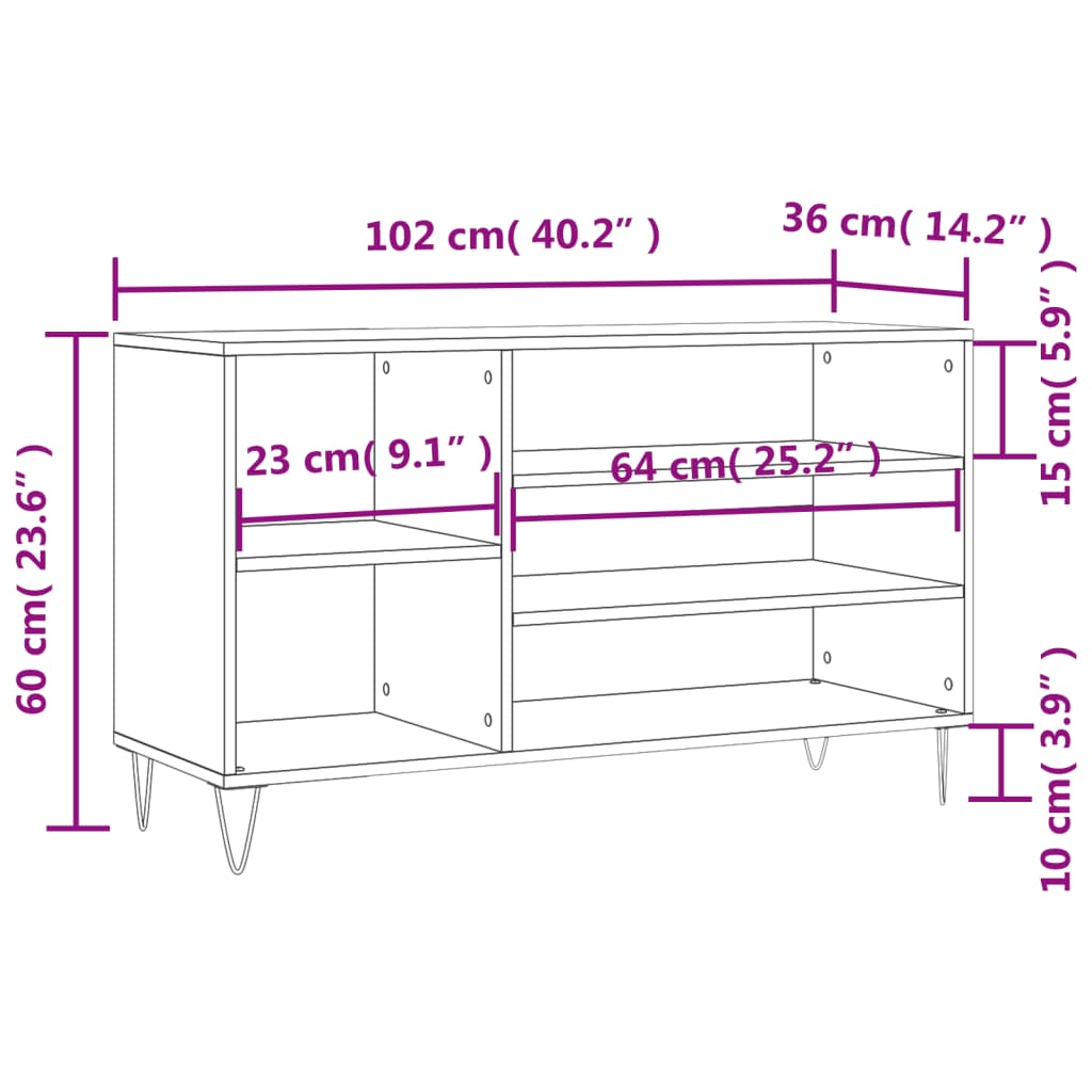 Mueble zapatero madera roble Sonoma 102x36x60 cm vidaXL