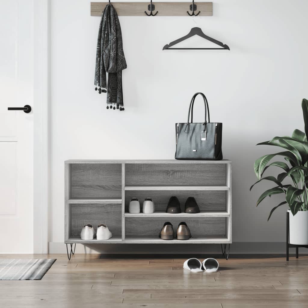 Vetonek Mueble zapatero madera contrachapada gris Sonoma 102x36x60 cm