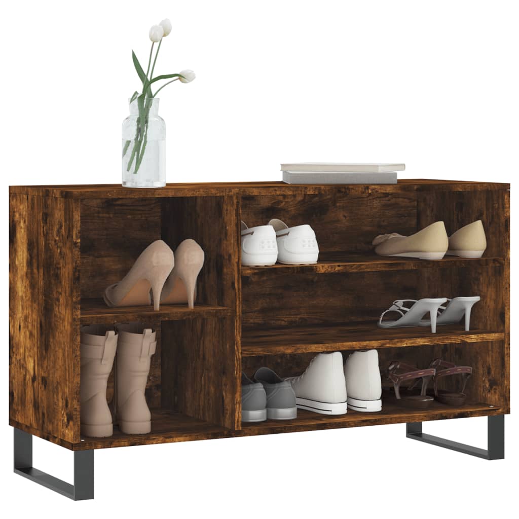 Mueble zapatero madera roble ahumado 102x36x60 cm