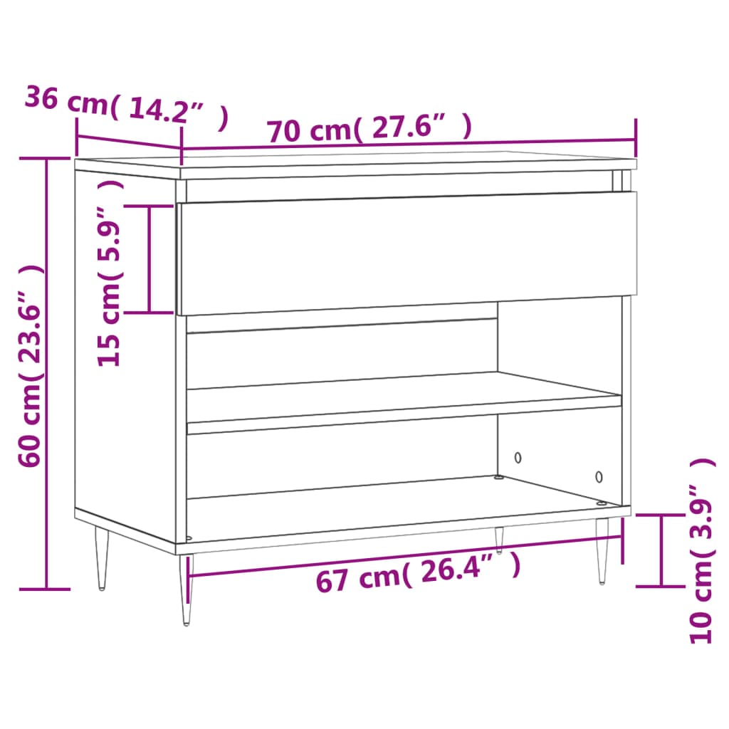 Mueble zapatero madera negro 70x36x60 cm vidaXL