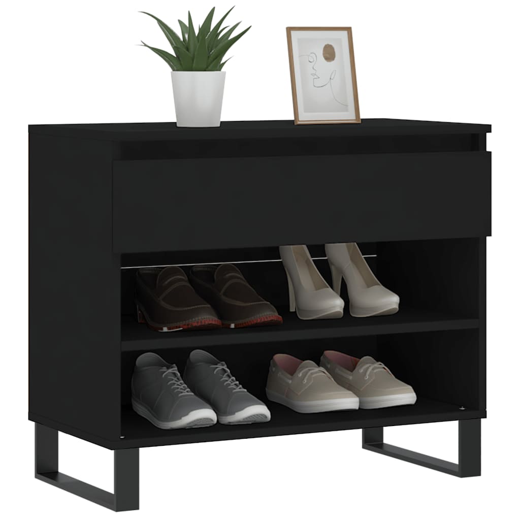 Mueble zapatero madera negro 70x36x60 cm - Vetonek