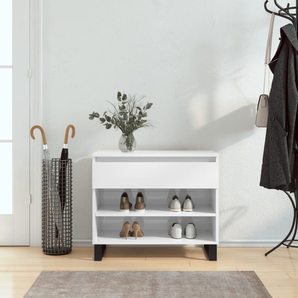 Vetonek Mueble zapatero madera contrachapada blanco brillo 70x36x60 cm