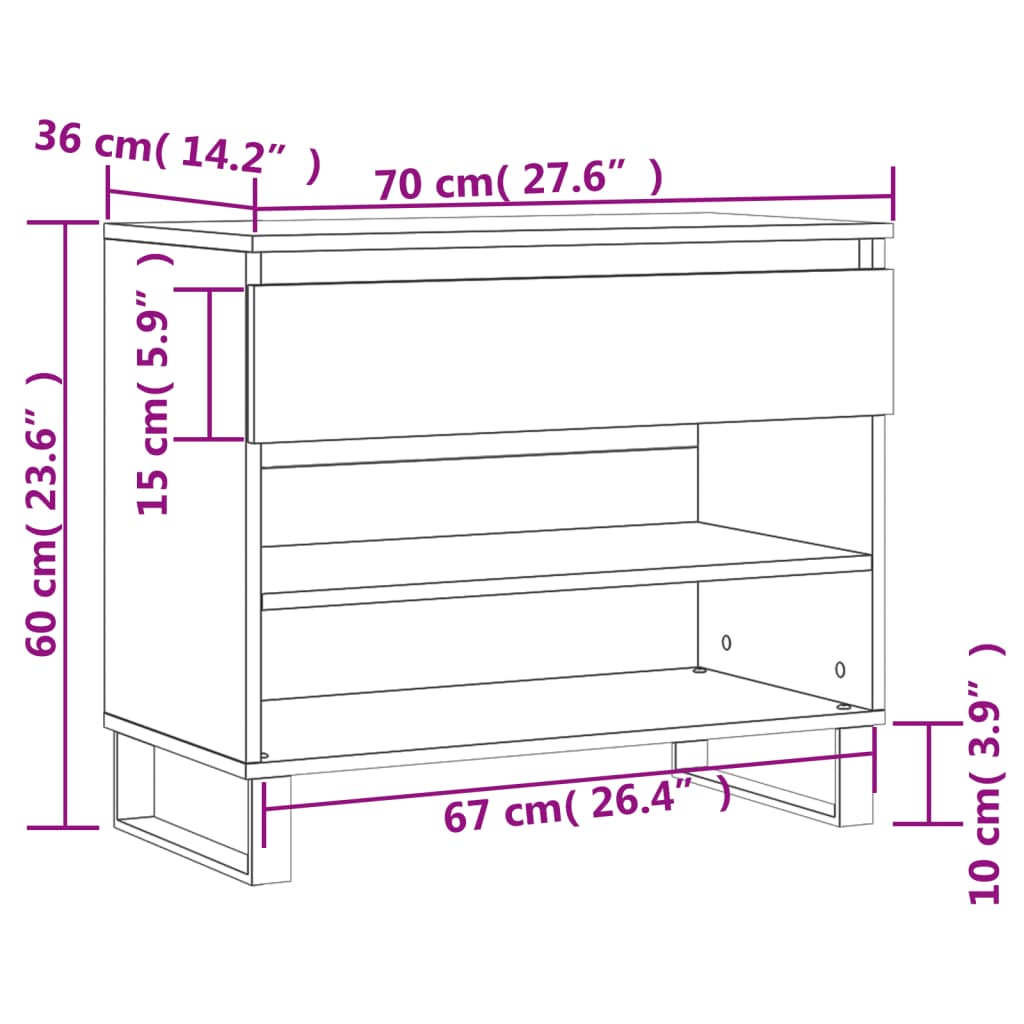 Mueble zapatero madera gris hormigón 70x36x60 cm vidaXL