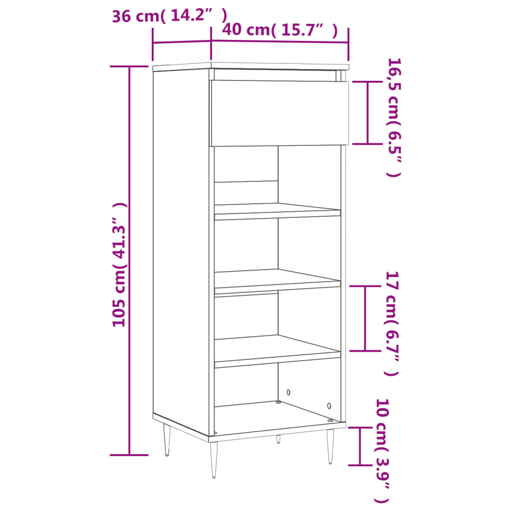 Mueble zapatero madera roble Sonoma 40x36x105 cm vidaXL