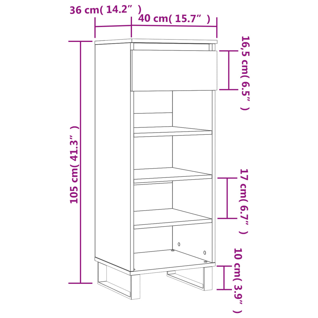 Mueble zapatero madera contrachapada gris Sonoma 40x36x105 cm vidaXL