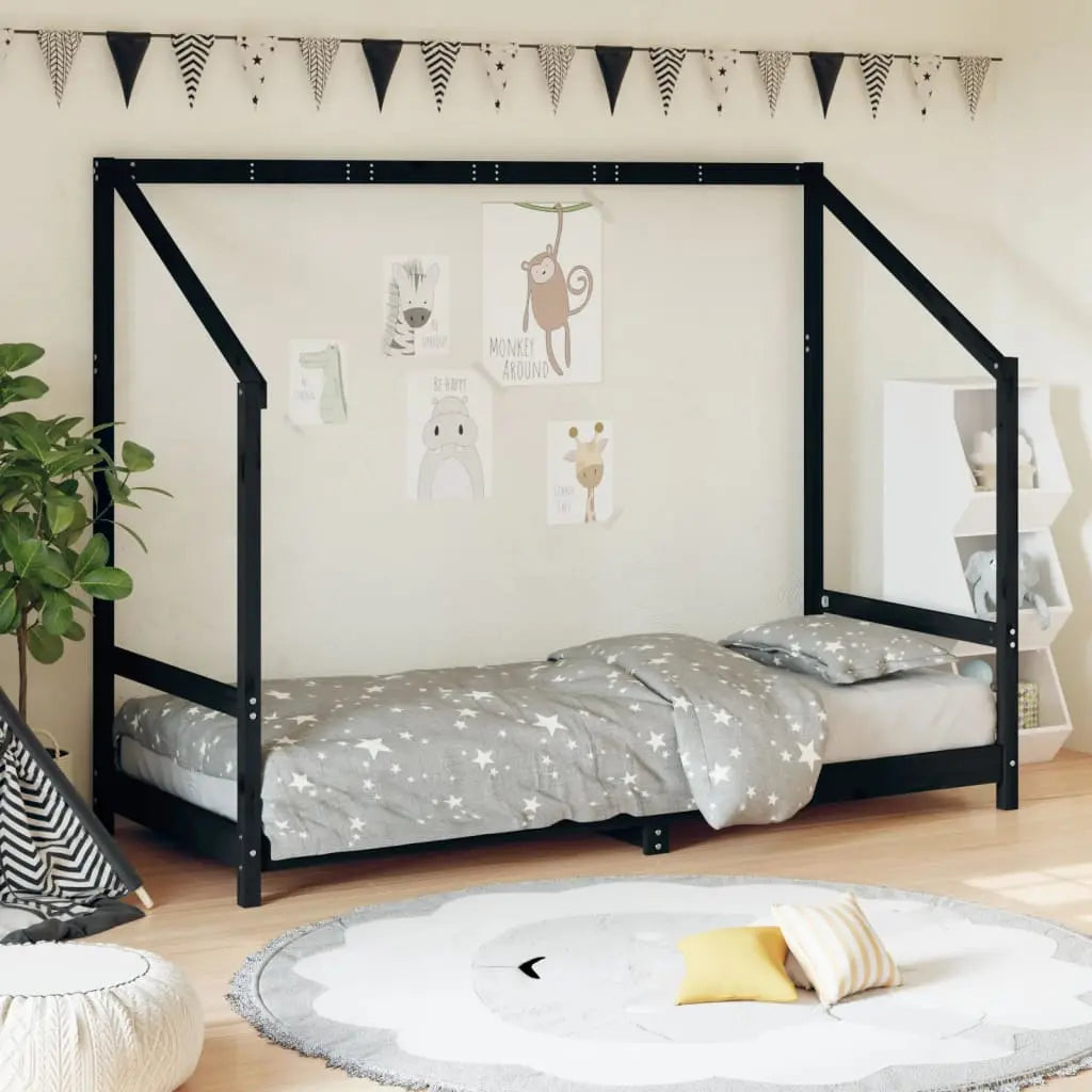 Vetonek Estructura de cama para niños madera de pino negro 80x200 cm