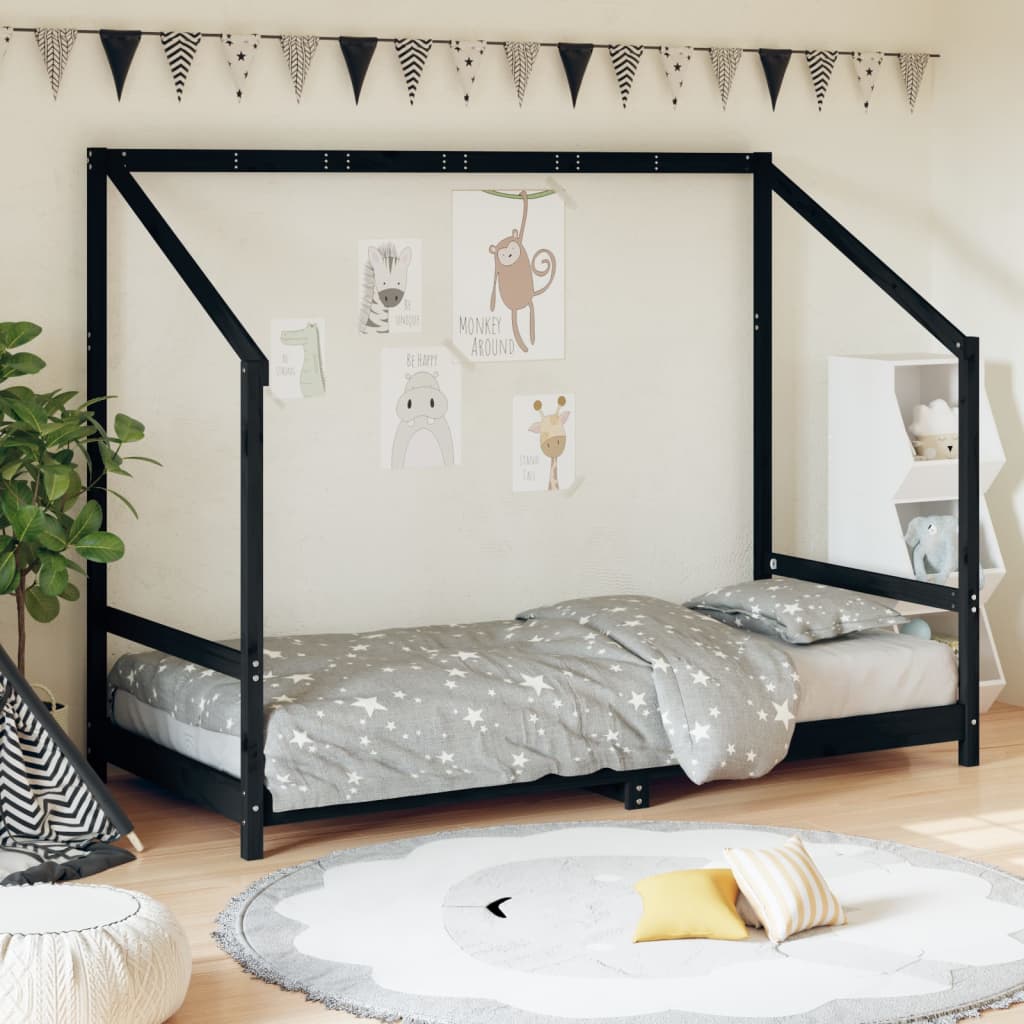 Vetonek Estructura de cama para niños madera de pino negro 90x200 cm