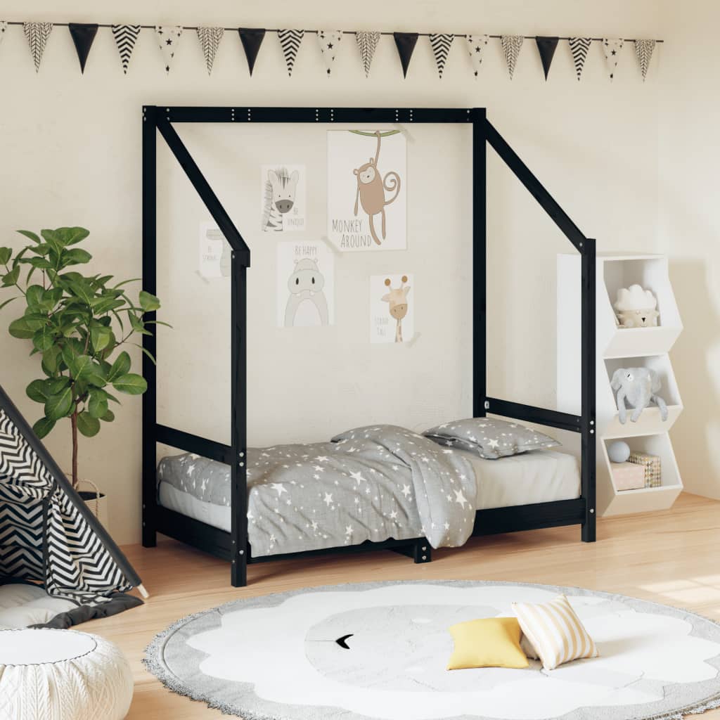 Vetonek Estructura de cama para niños madera de pino negro 70x140 cm