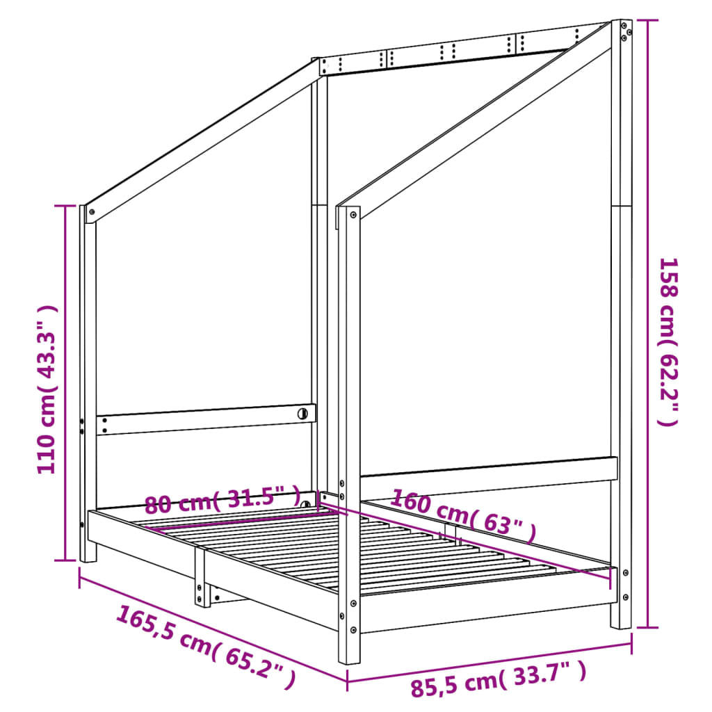 Estructura de cama para niños madera maciza de pino 80x160 cm