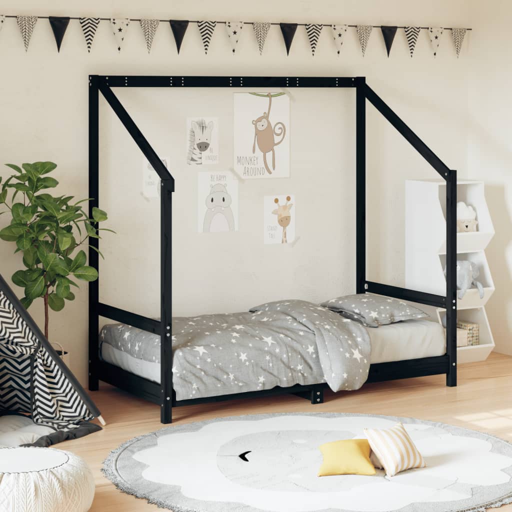 Vetonek Estructura de cama para niños madera de pino negro 80x160 cm