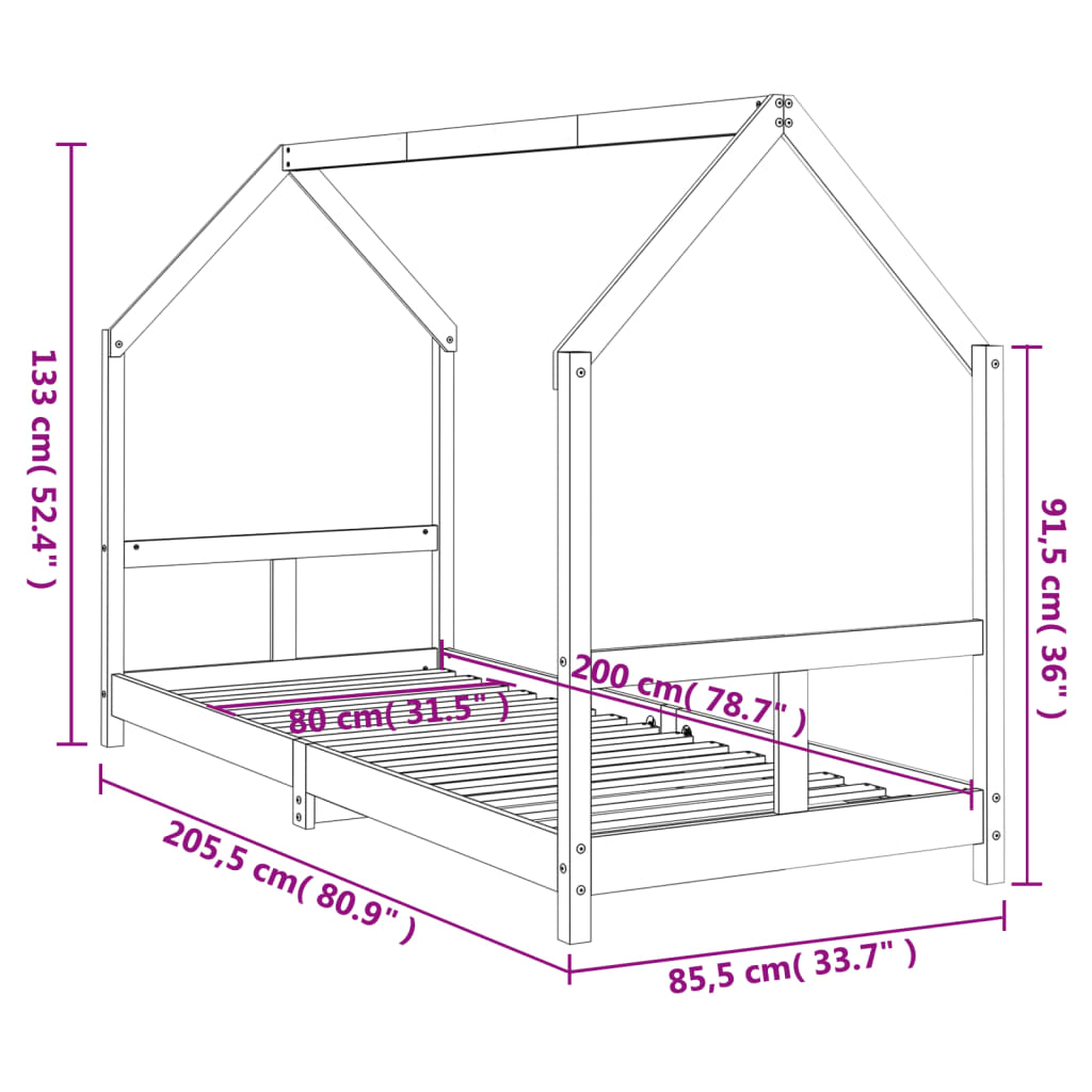 Estructura de cama para niños madera de pino blanco 80x200 cm vidaXL