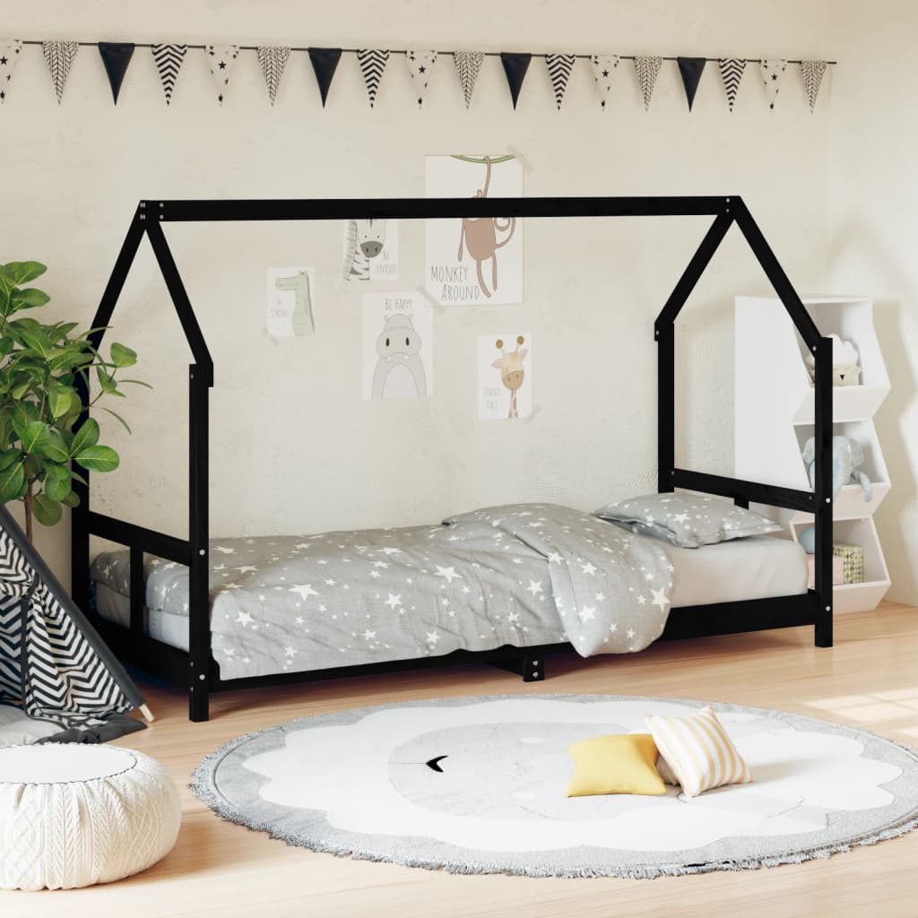 Vetonek Estructura de cama para niños madera de pino negro 80x200 cm