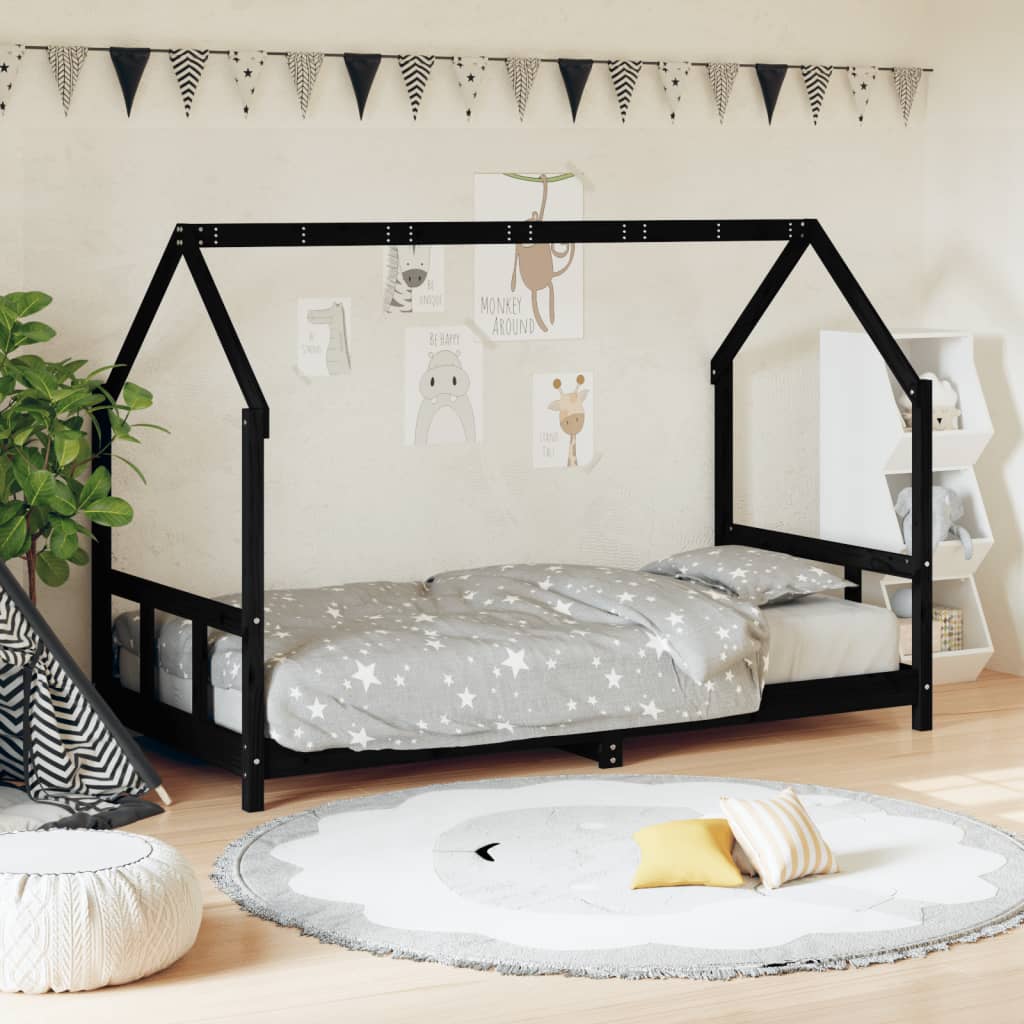 Vetonek Estructura de cama para niños madera de pino negro 90x200 cm