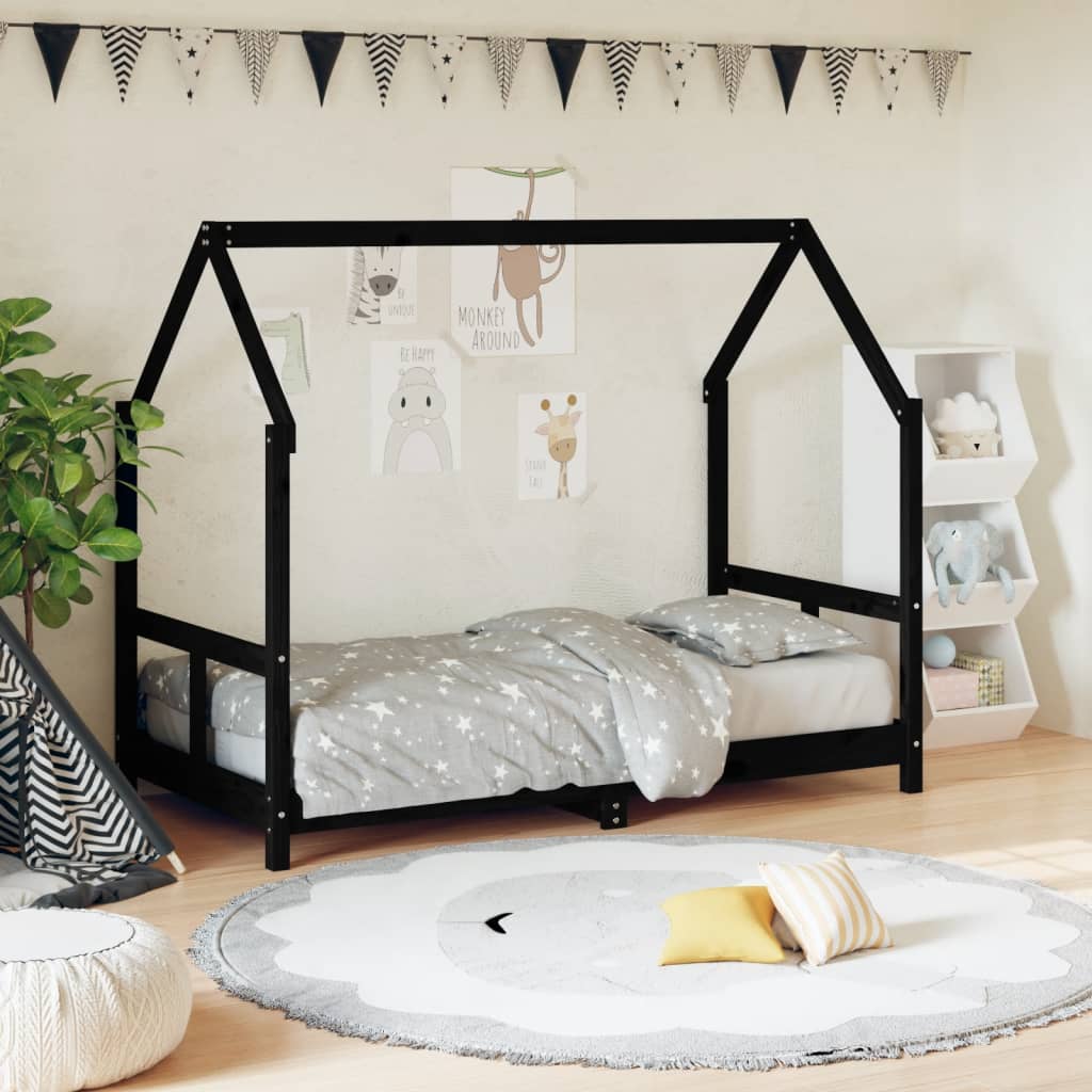 Vetonek Estructura de cama para niños madera de pino negro 80x160 cm