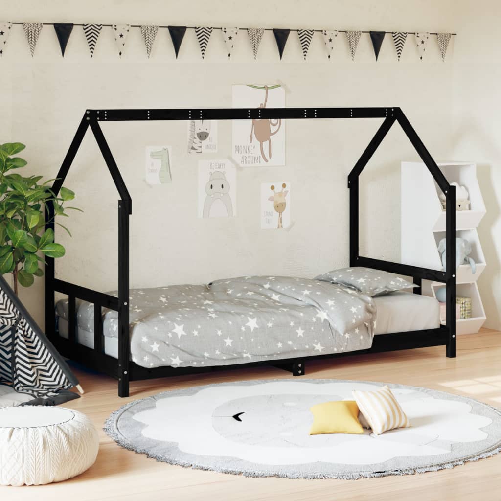 Vetonek Estructura de cama para niños madera de pino negro 90x190 cm