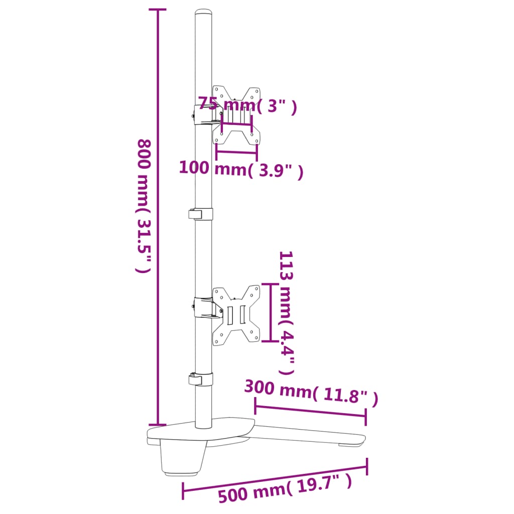 Schwarzer Stahlmonitor -Stütze 75/100 mm