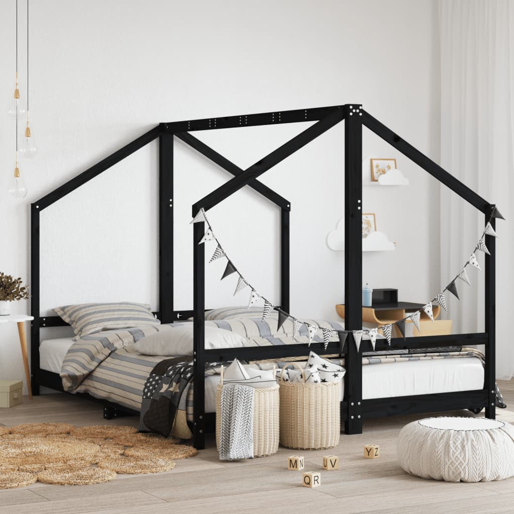 Vetonek Estructura de cama para niños madera pino negro 2x(80x200) cm