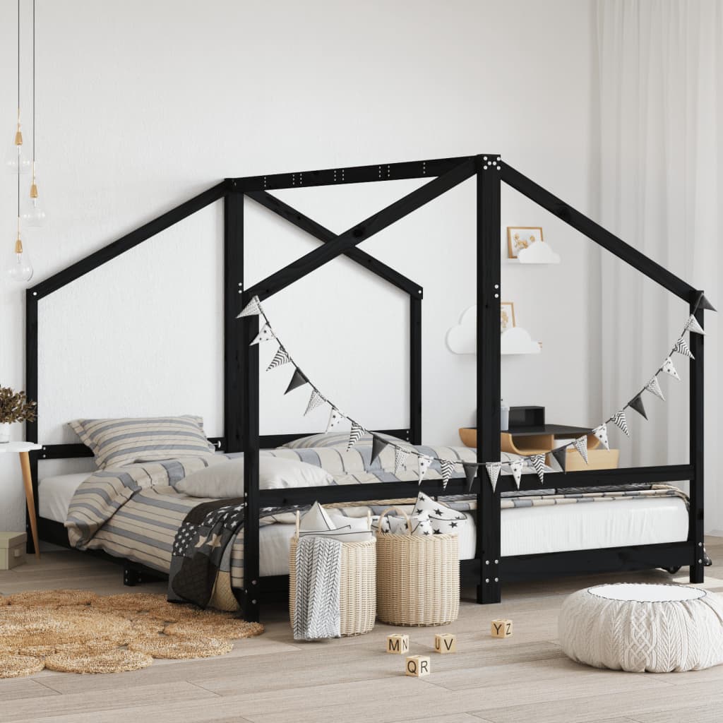 Vetonek Estructura de cama para niños madera pino negro 2x(90x200) cm