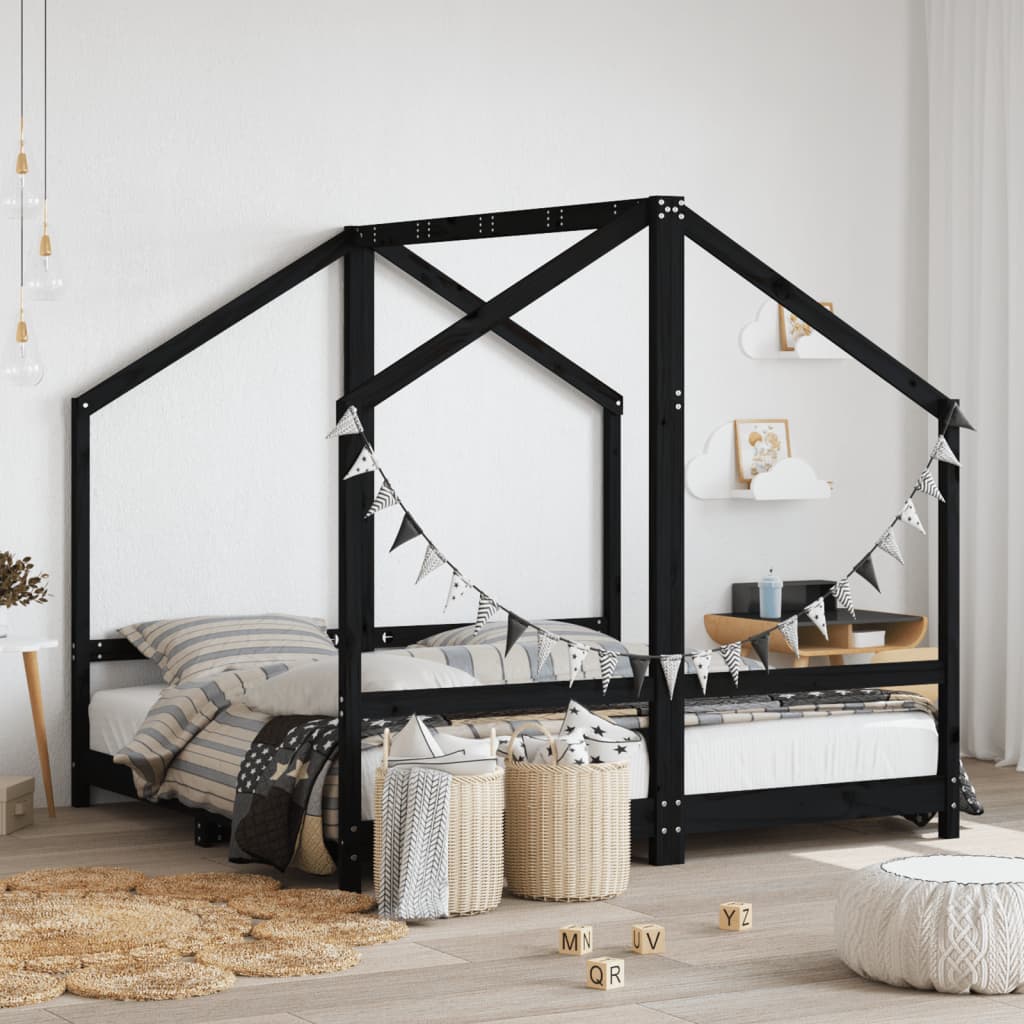 Vetonek Estructura de cama para niños madera de pino negro 80x160 cm