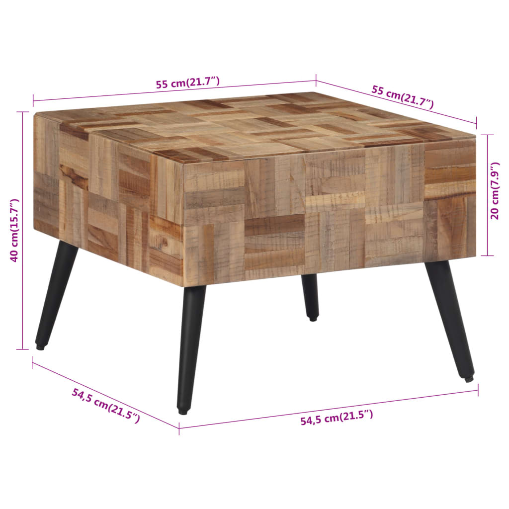 Gray solid teak center table 55x55x40 cm