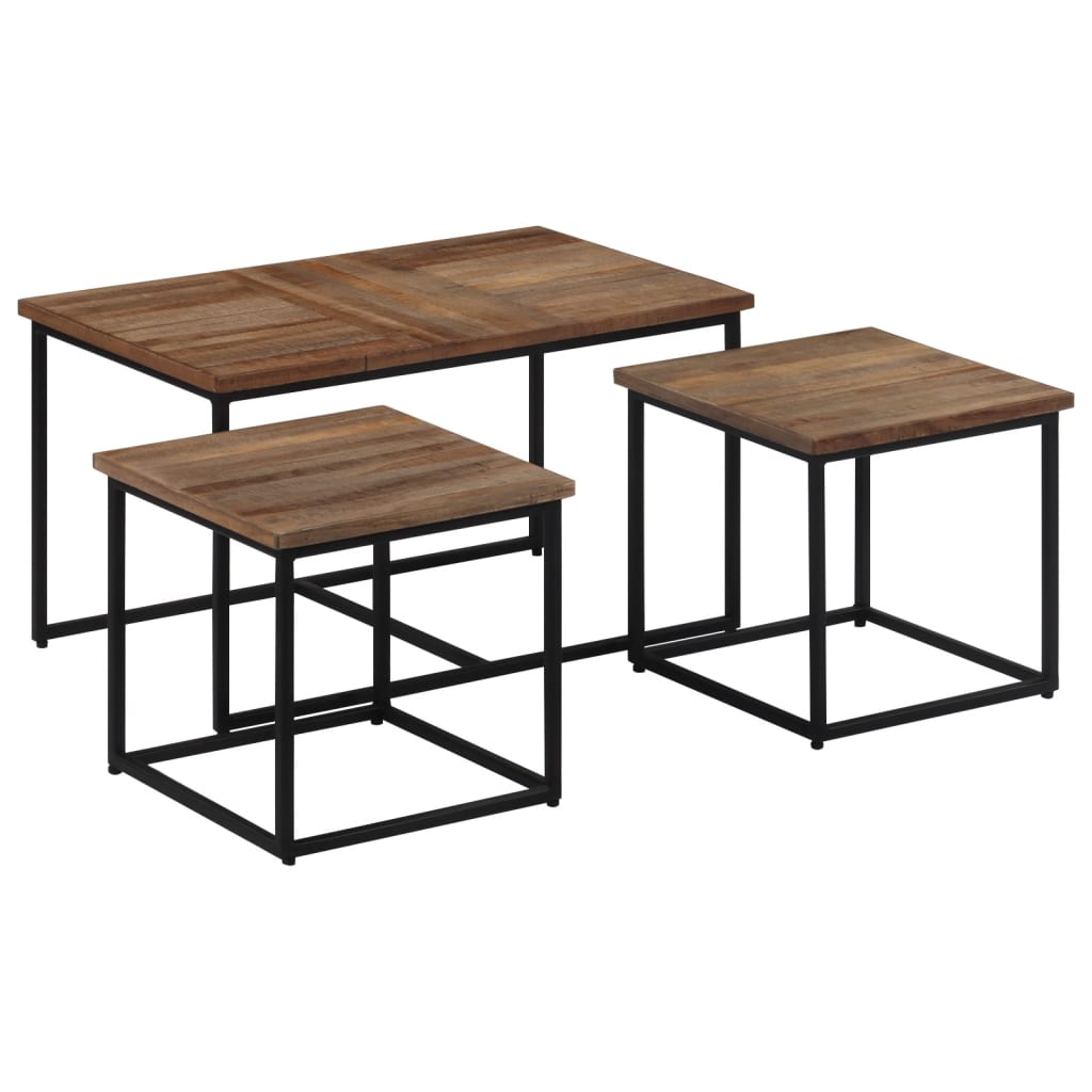 Stackable center tables 3 units solid wood of teak