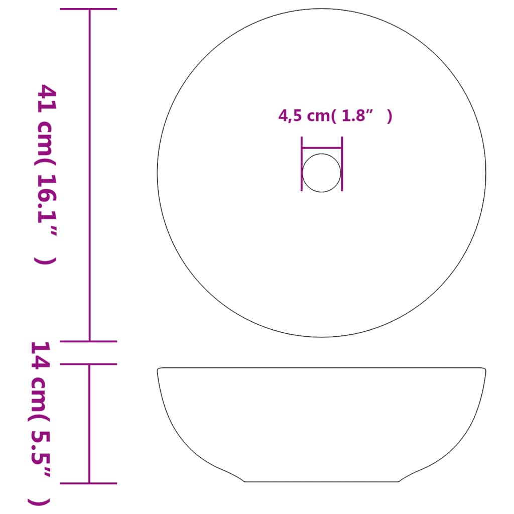 Lavabo sobre encimera redondo cerámica blanco y azul Φ41x14 cm