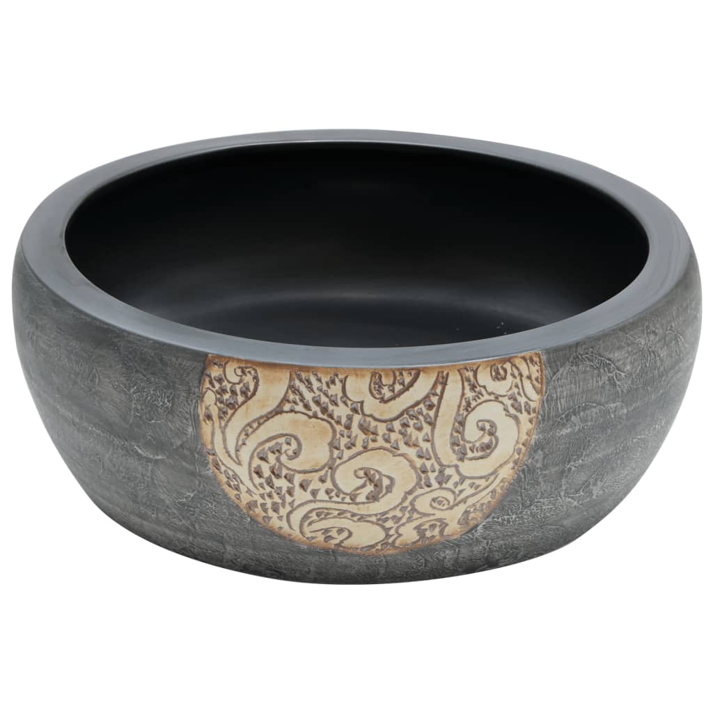 Brown and Black Ceramic Round Ward φ41x14 cm