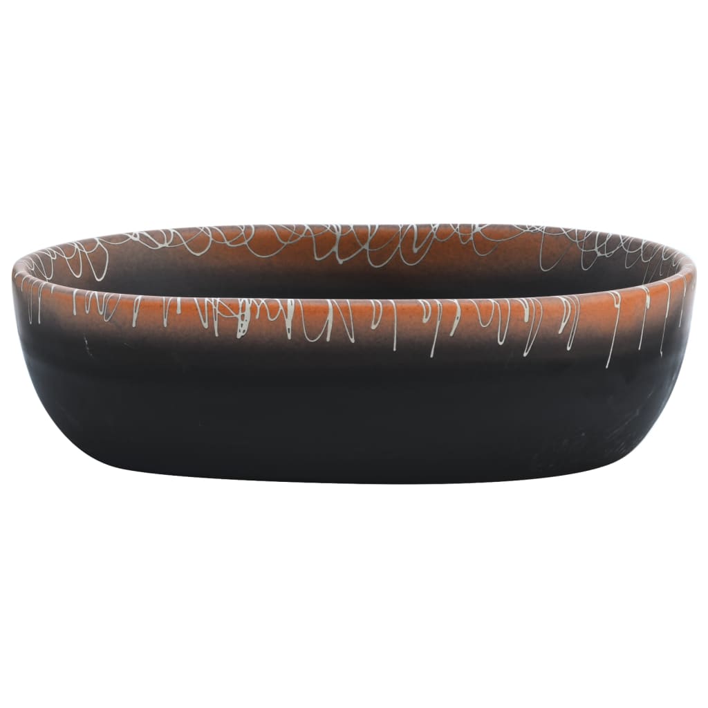 Lavabo sobre encimera ovalado cerámica negro naranja 47x33x13cm