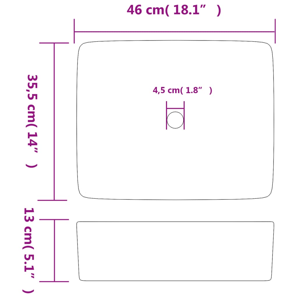 Lavabo de encimera rectangular cerámica negro azul 46x35,5x13cm