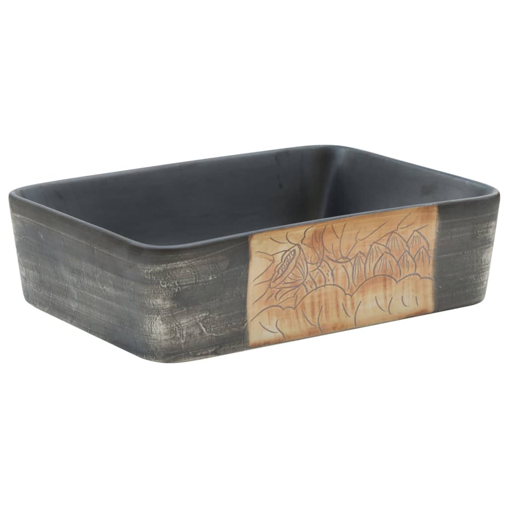 Lavabo encimera rectangular cerámica negro marrón 46x35,5x13 cm - Vetonek