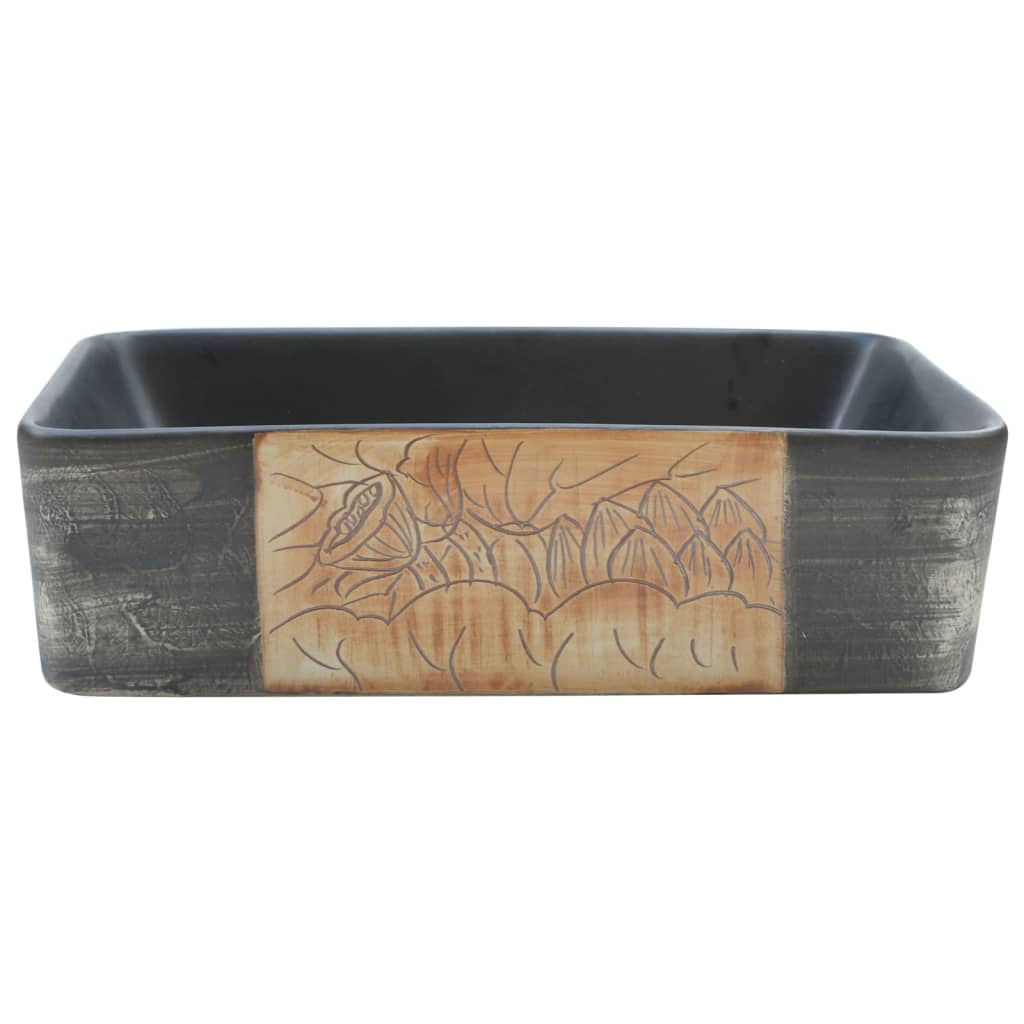 Lavabo encimera rectangular cerámica negro marrón 46x35,5x13 cm - Vetonek