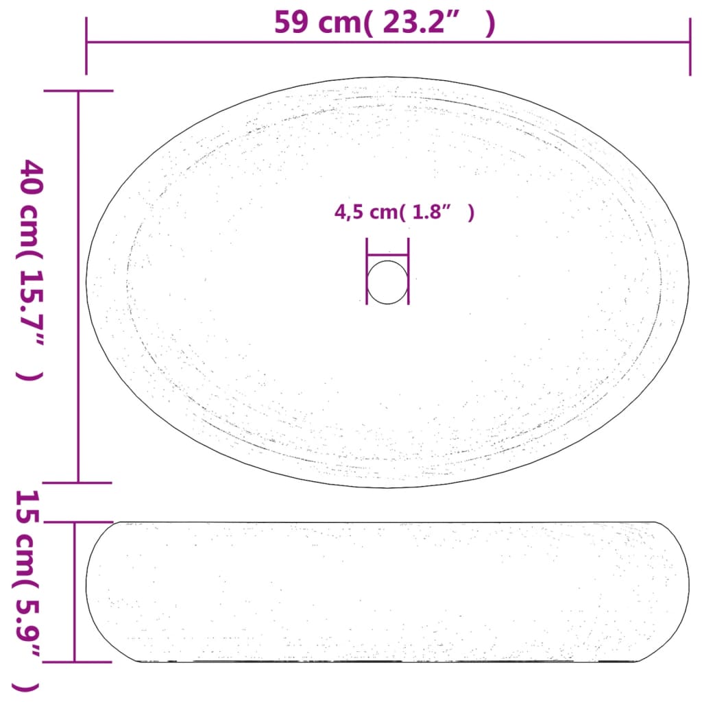 Lavabo sobre encimera ovalado cerámica marrón 59x40x15 cm