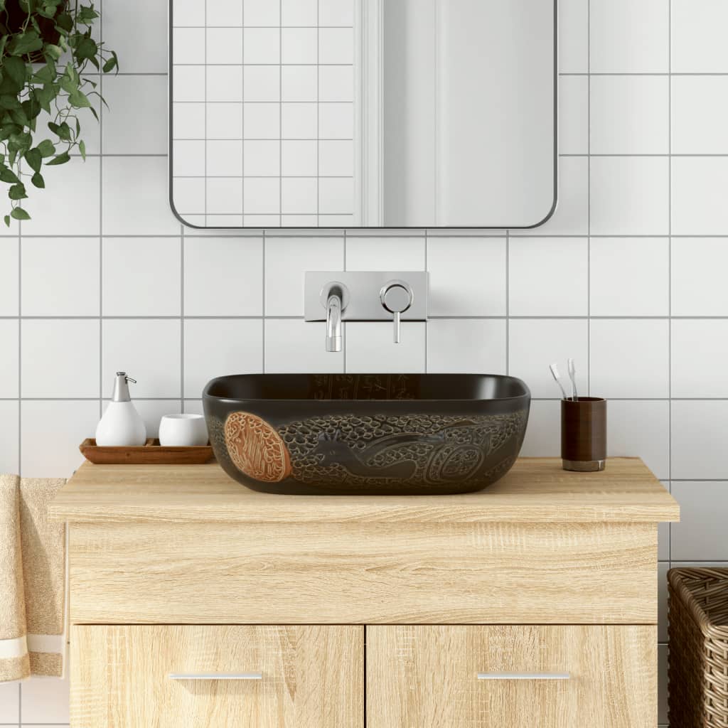 Vetonek Lavabo sobre encimera rectangular cerámica negro 48x37,5x13,5cm