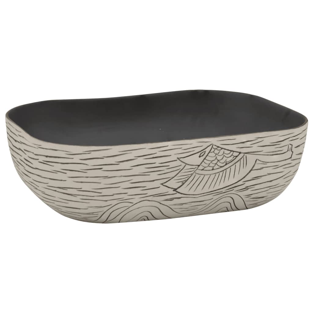 Lavabo encimera rectangular cerámica gris negro 48x37,5x13,5 cm - Vetonek