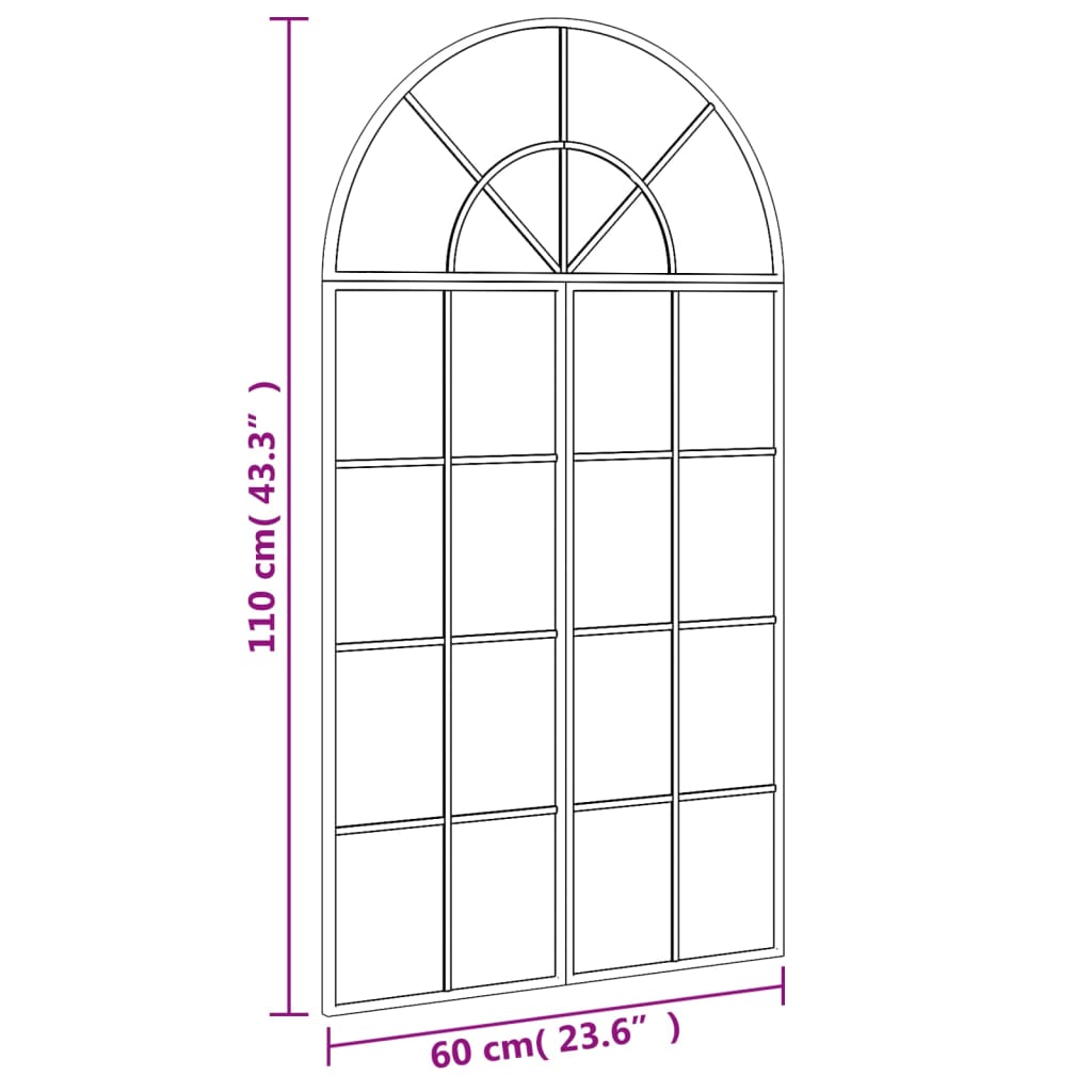 Espelho de arco de ferro preto 60x110 cm